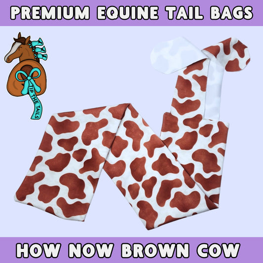 Brown Cow Spots Equine Tail Bag, Cow Print Horse Tailbag for Equestrian Gifts, Cow Themed Horse Tack for Mane & Tail Protection for Cowboy