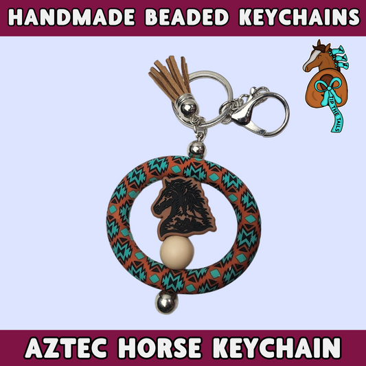 Aztec Ring Tooled Horse Handmade Keychain-Tip The Tails