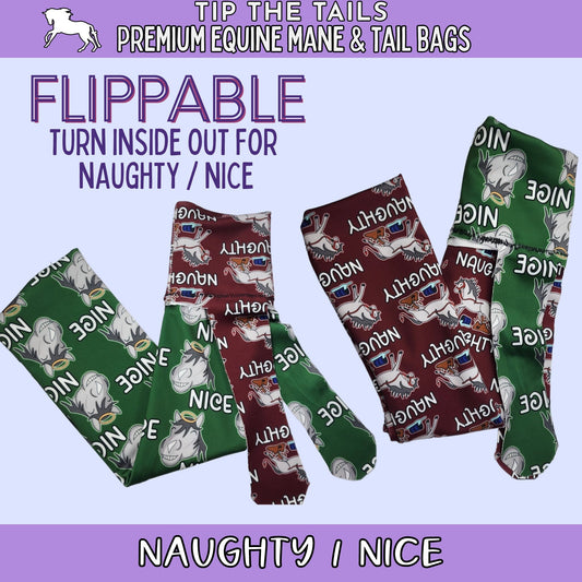 Flippable Naughty/Nice Holiday Equine Tail Bag (2 Equine Tail Bags in 1)-Tip The Tails