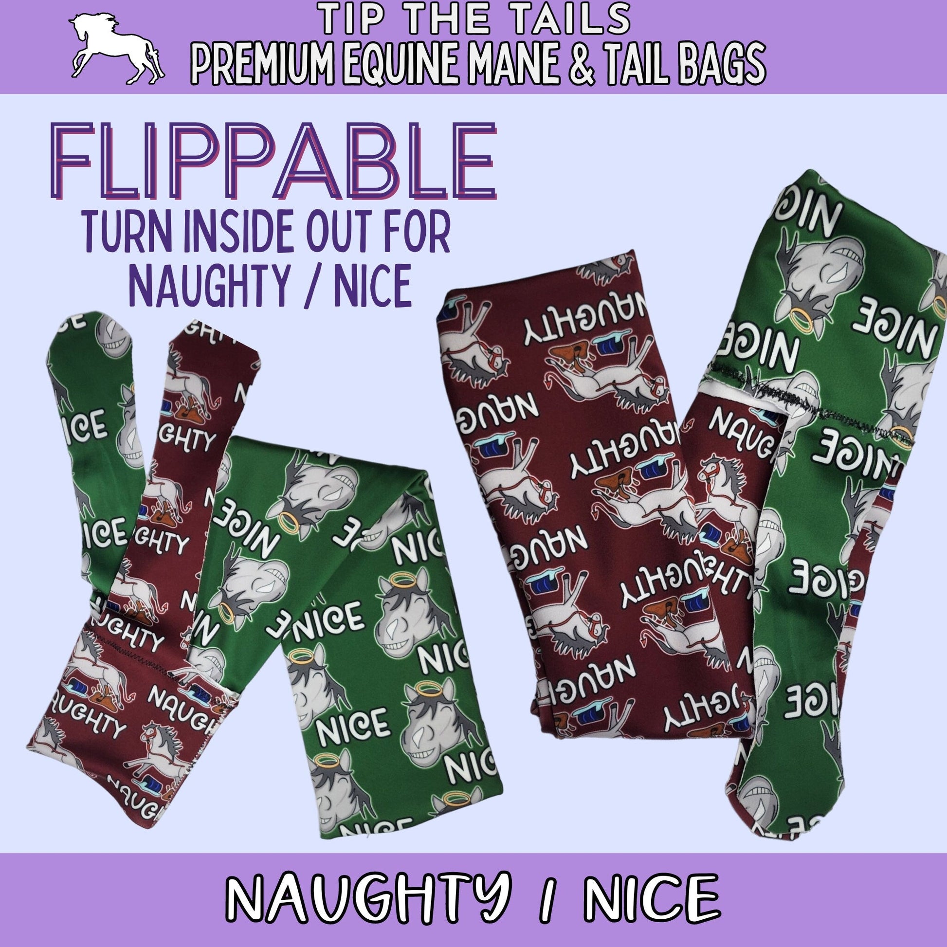 Flippable Naughty/Nice Holiday Equine Tail Bag (2 Equine Tail Bags in 1)-Tip The Tails