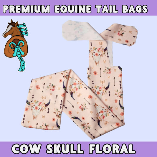 Pink Floral Cow Skull Equine Tail Bag-Tip The Tails