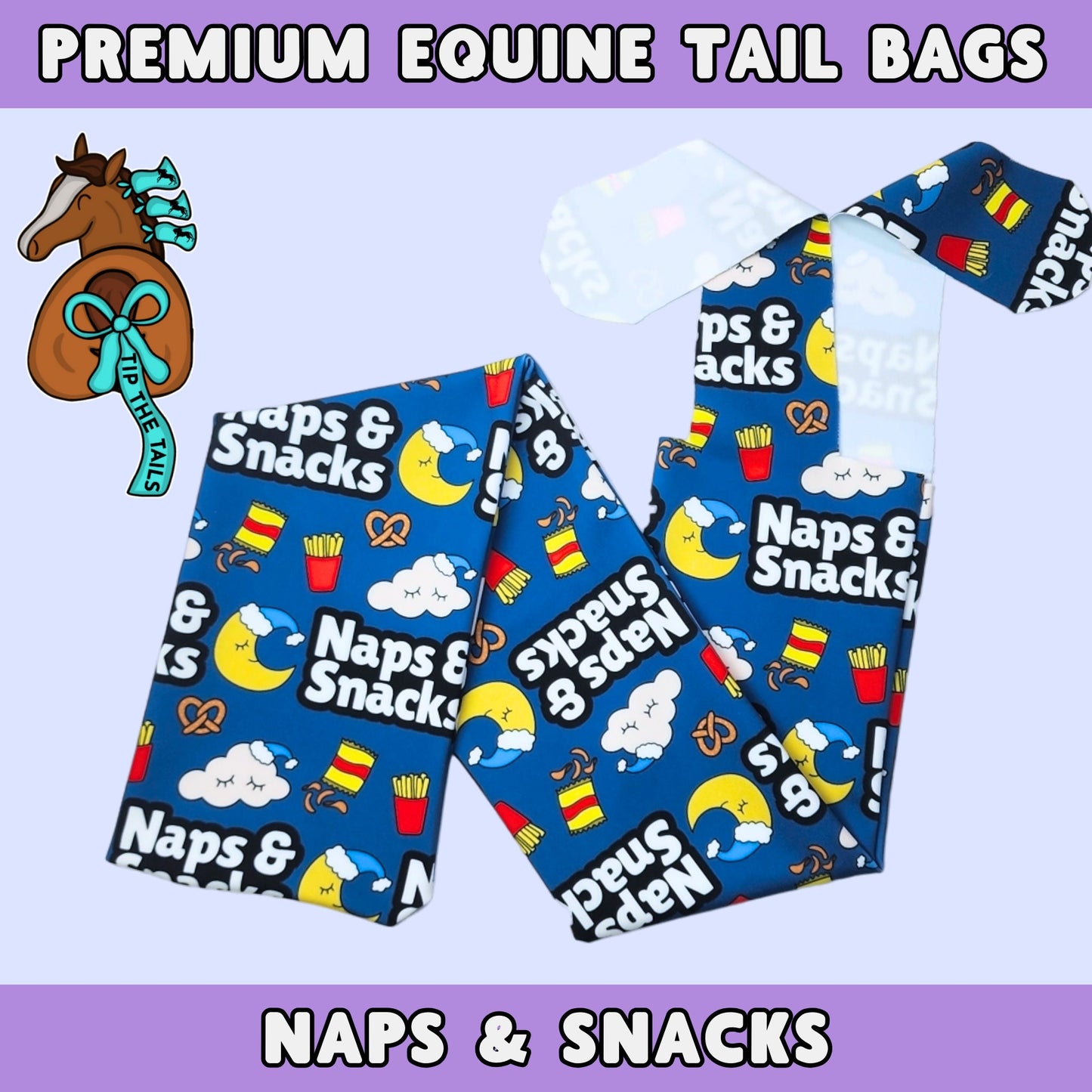 Naps & Snacks Equine Tail Bag | Funny Horse Tailbag for Equestrian Gifts | Sleepy Horse Gear for Mane and Tail Protection | Cute Equine Tack