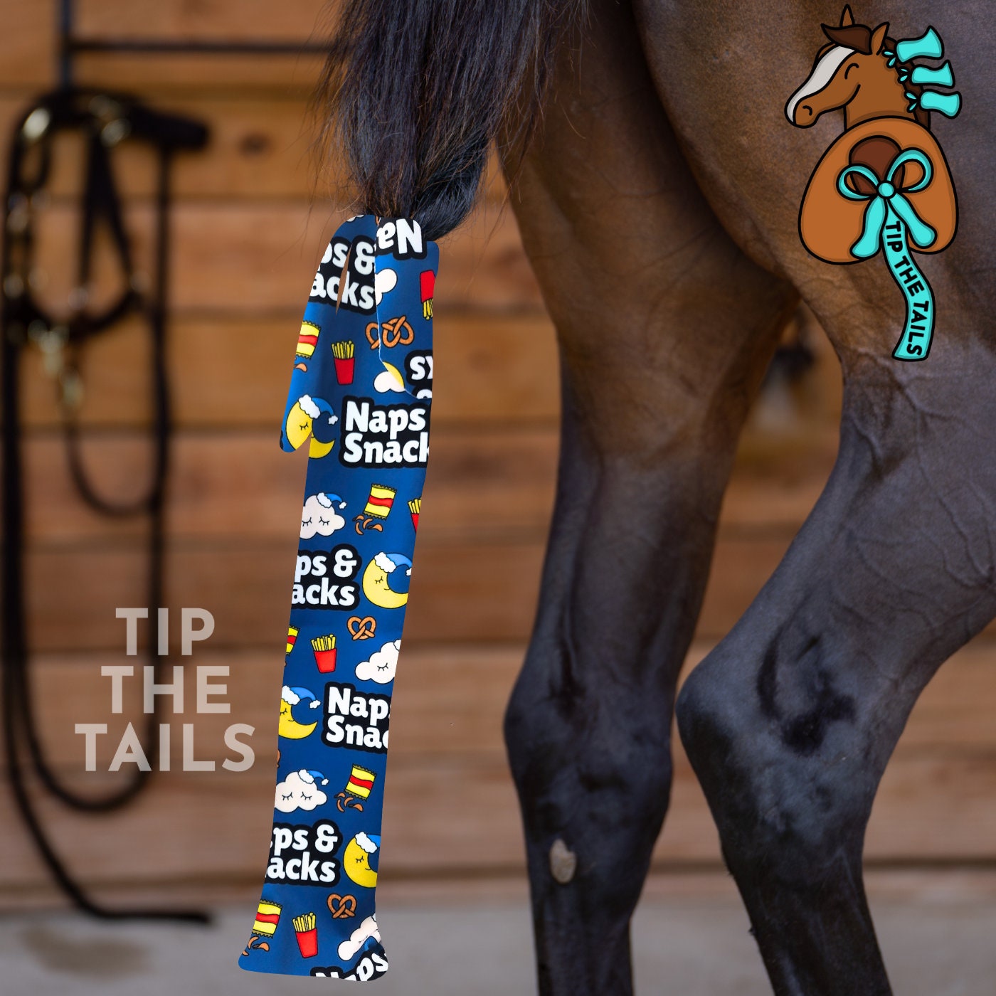 Naps & Snacks Equine Tail Bag | Funny Horse Tailbag for Equestrian Gifts | Sleepy Horse Gear for Mane and Tail Protection | Cute Equine Tack