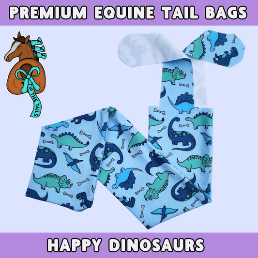 Happy Dinosaurs Tail Bag | Vibrant Dino Themed Horse Tailbag for Equestrian Gift | Pony Gear for Mane and Tail Protection | Cute Equine Tack