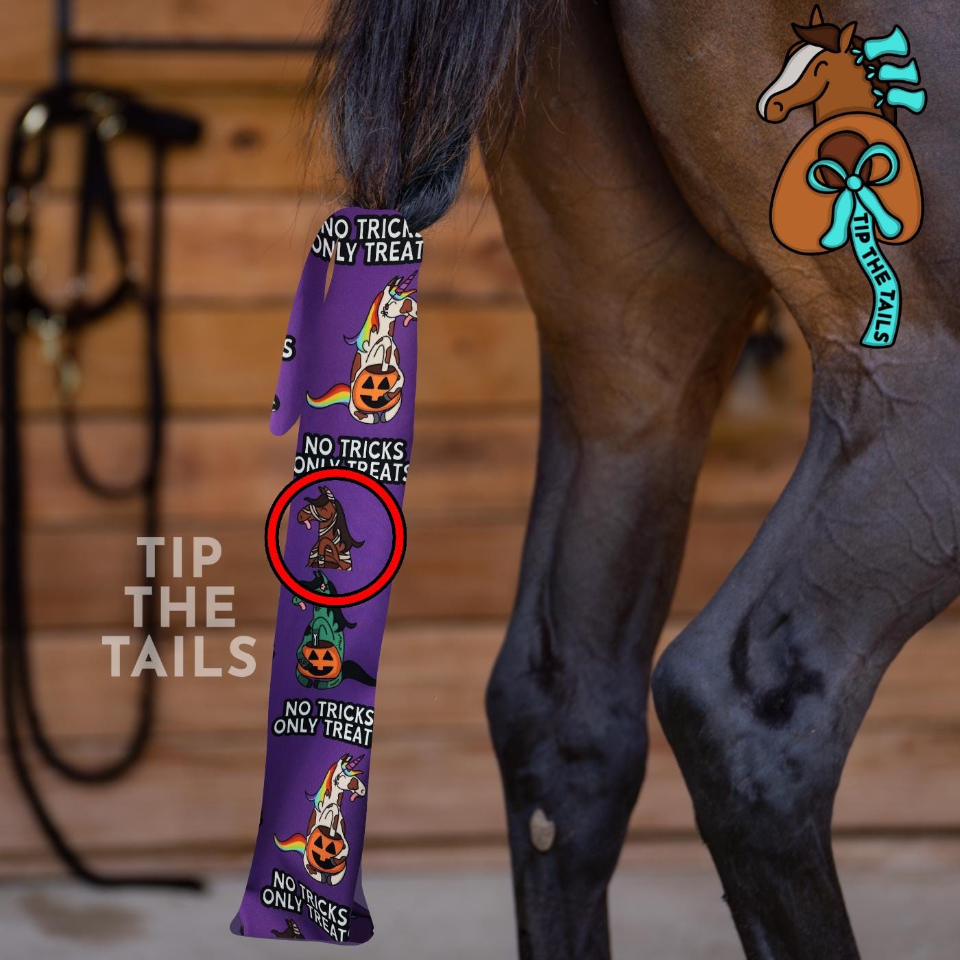 OOPS Version: No Tricks Only Treats Halloween Equine Tail Bag