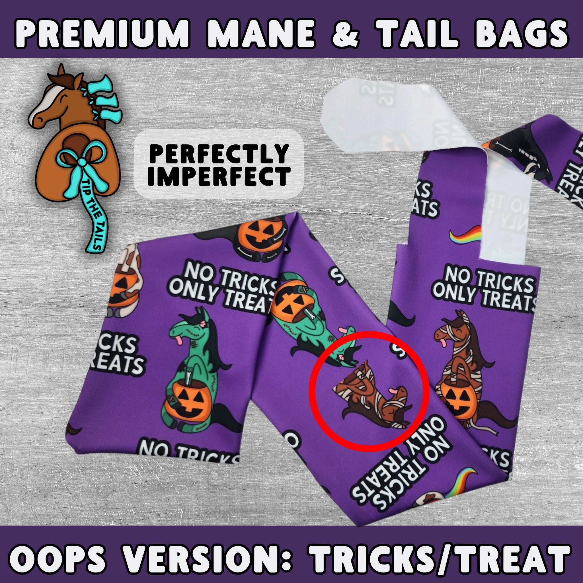 OOPS Version: No Tricks Only Treats Halloween Equine Tail Bag