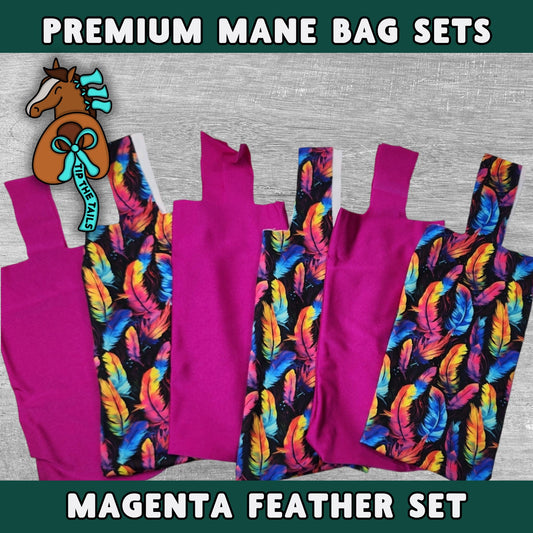 Magenta Feather Equine Mane Bag Set, Horse Mane Bags for Equestrian Gifts, Colorful Feather Mane Bag Set of 6 for Horse Mane Protection