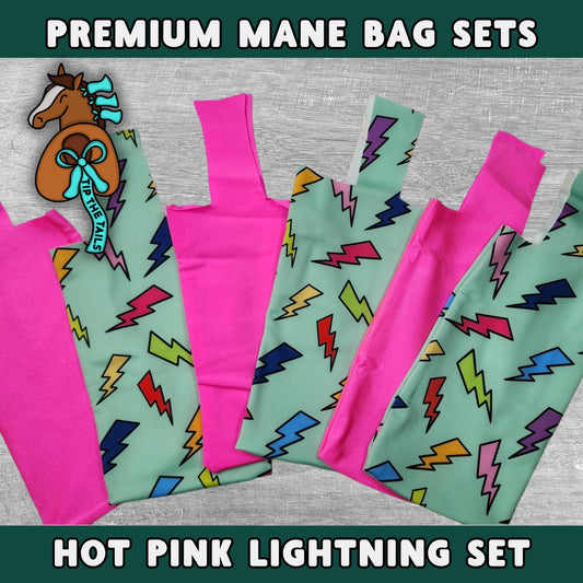 Pink Lightning Equine Mane Bag Set, Horse Mane Bags for Equestrian Gifts, Colorful Bolts Mane Bag Set of 6 for Horse Mane Protection