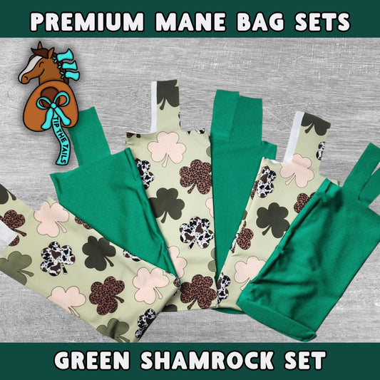 Green Shamrock Equine Mane Bag Set, Horse Mane Bags for Equestrian Gifts, Green Lucky Mane Bag Set of 6 for Horse Mane Protection