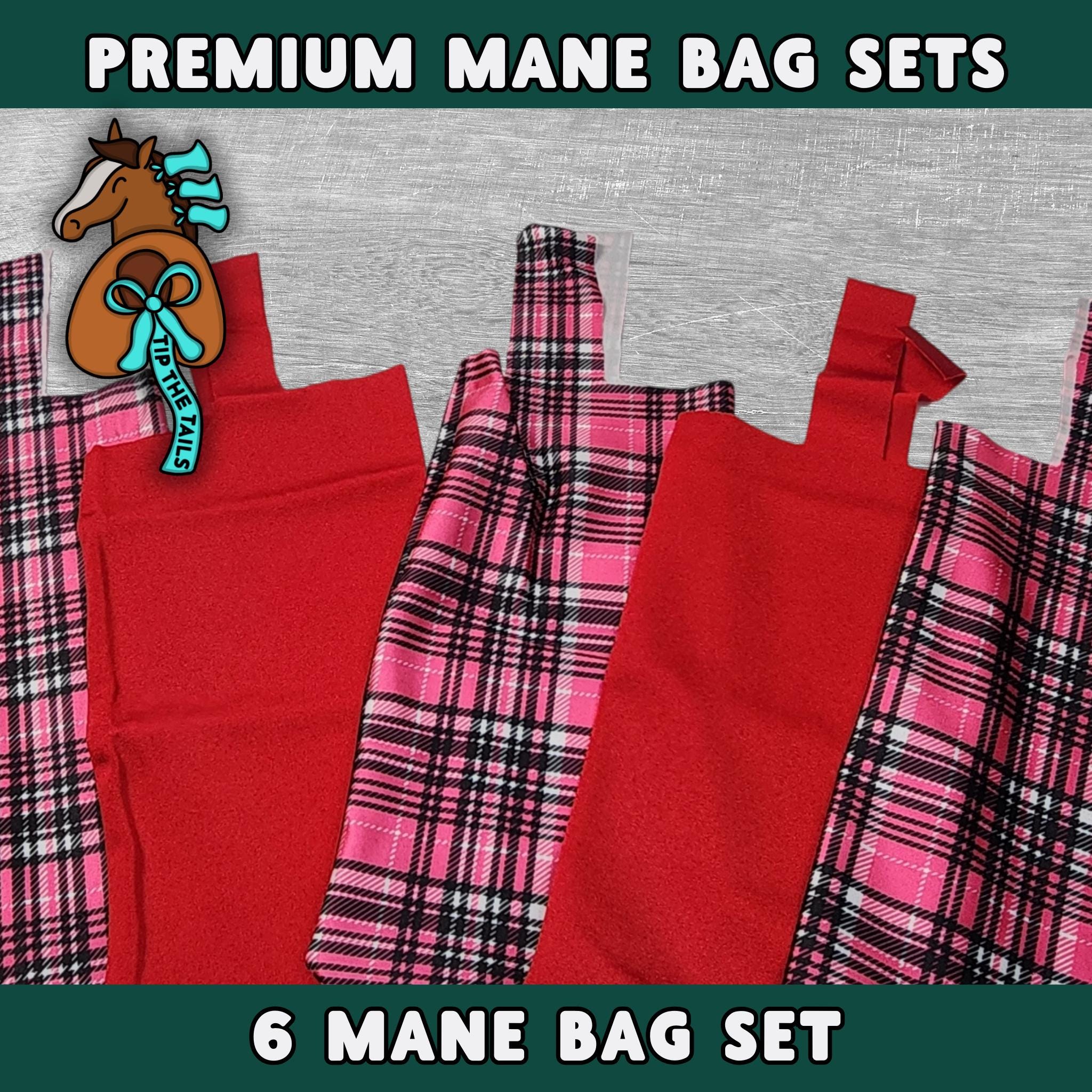 Pink Plaid & Red Equine Mane Bag Set