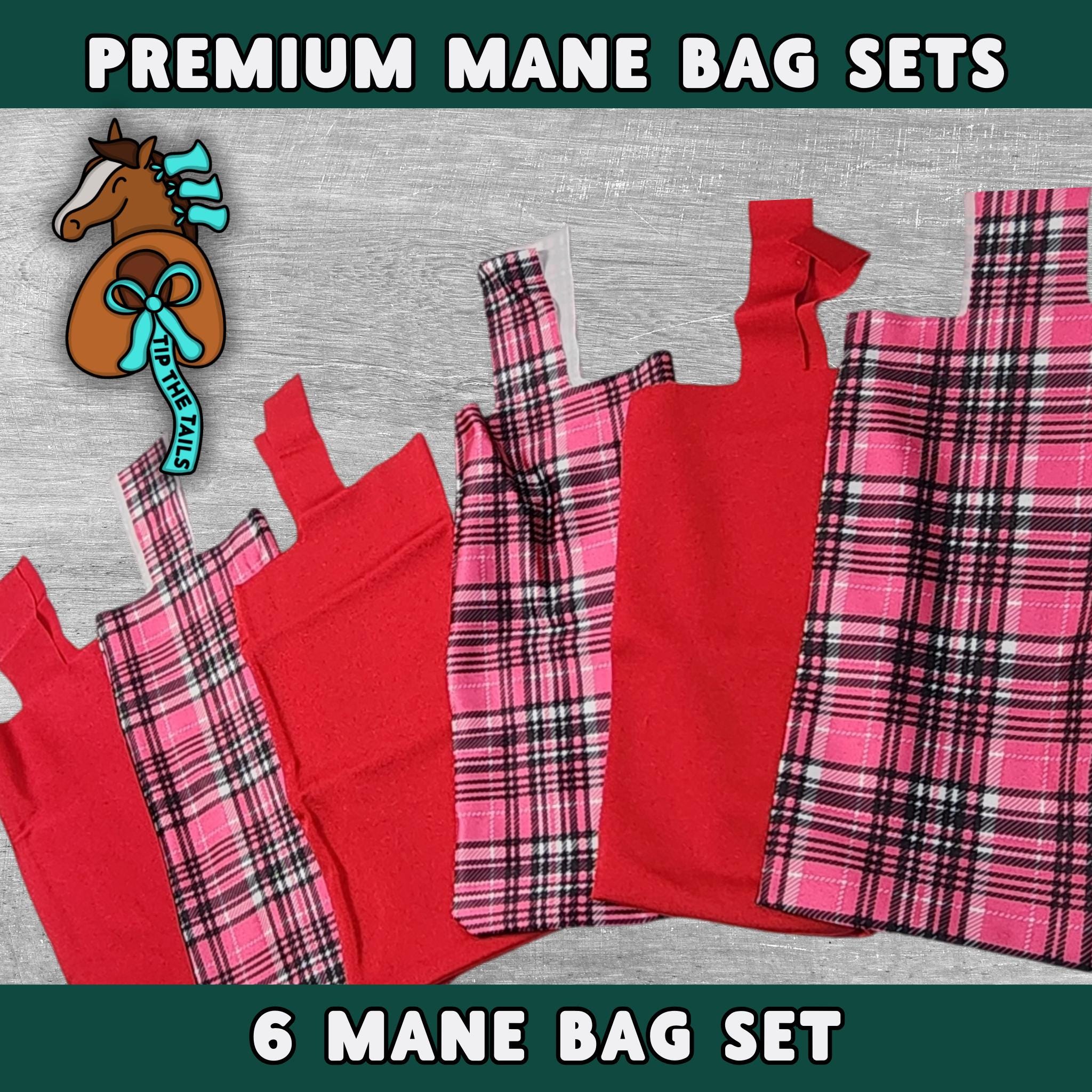 Pink Plaid & Red Equine Mane Bag Set