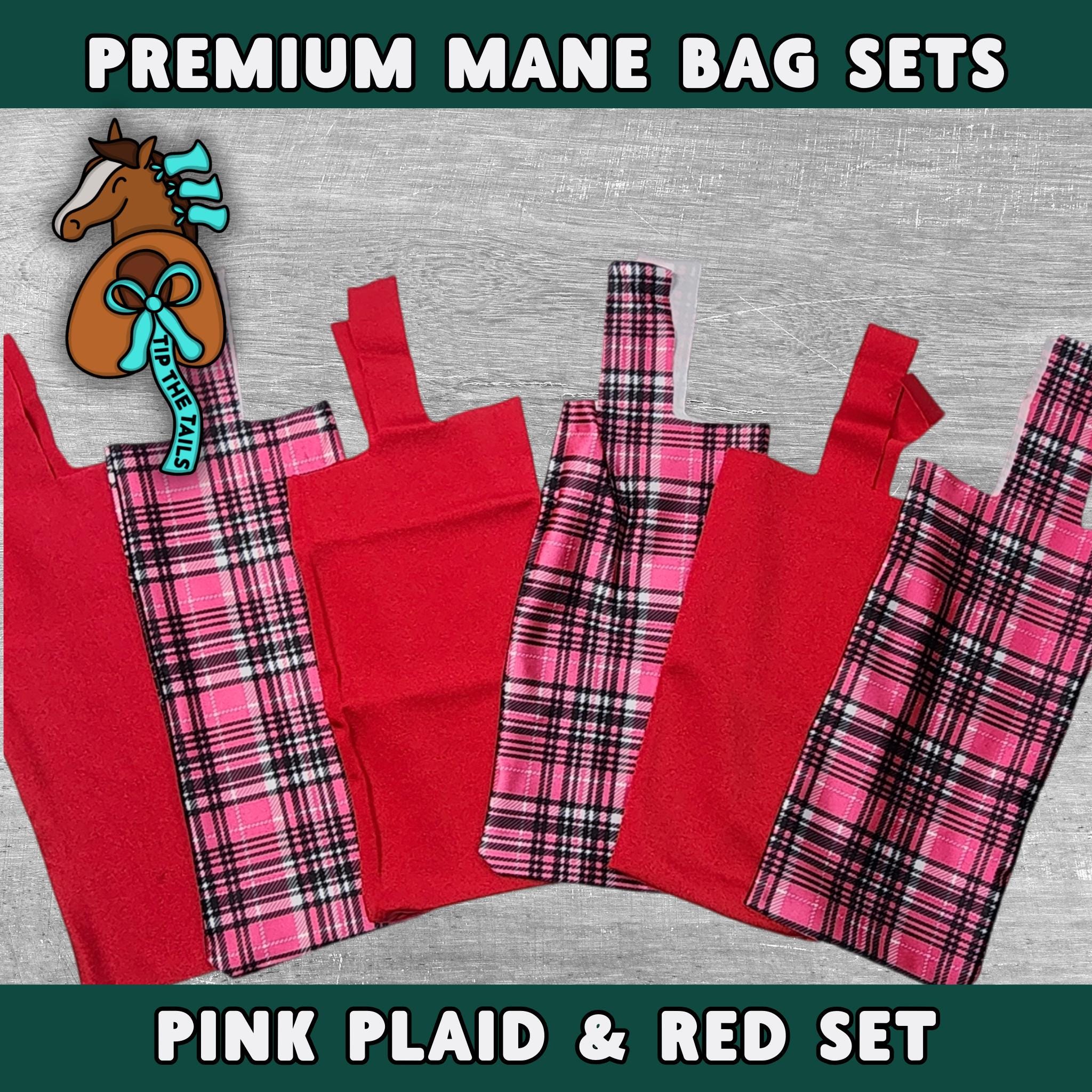 Pink Plaid & Red Equine Mane Bag Set