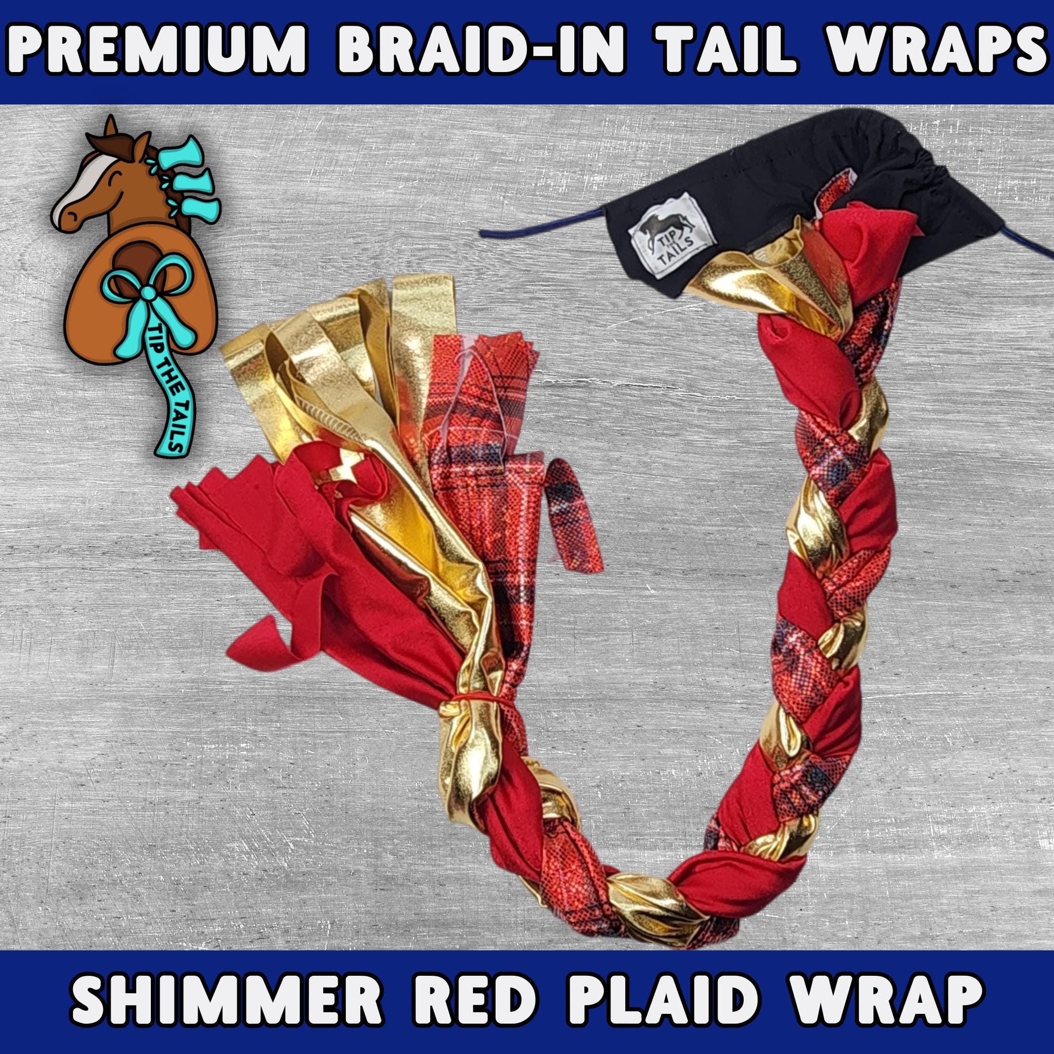 Red Plaid Shimmer 3-Tube Braid-In Tail Wrap