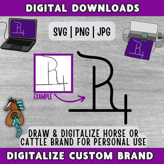 Digitalize Custom Cattle Brand SVG Digital Download, Digital Equine Brand Download for Personal Use, Made to Order Drawn Svg Png Jpg