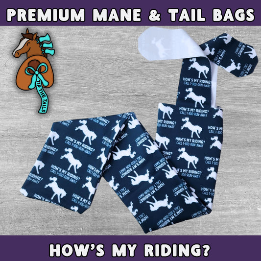 How's My Riding Equine Tail Bag, Funny Bumper Horse Tailbag for Equestrian Gifts for Horse Lovers, Mane Bag and Tail Protection for Equine