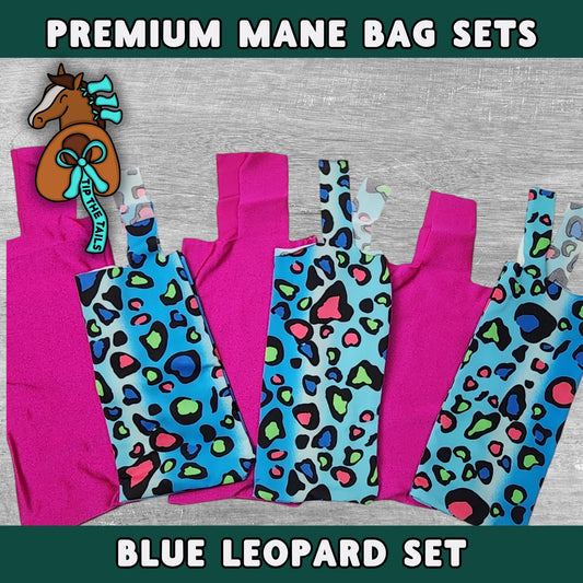 Magenta Leopard Equine Mane Bag Set, Horse Mane Bags for Equestrian Gifts, Blue Cheetah Mane Bag Set of 6 for Leopard Horse Mane Protection