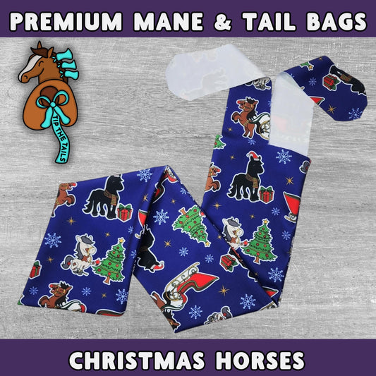 Christmas Horses Equine Tail Bag, Holiday Horse Tailbag for Mane Bags, Holiday Pony Tail Protection for Equestrian Gifts, Christmas Tailbag