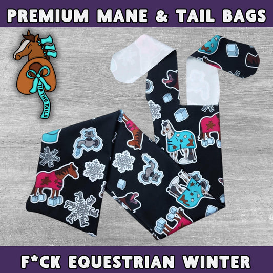 F*ck Equestrian Winter Equine Tail Bag, Holiday Horse Tailbag for Mane Bags, Pony Tail Protection for Equestrian Gifts, Funny Winter Tailbag