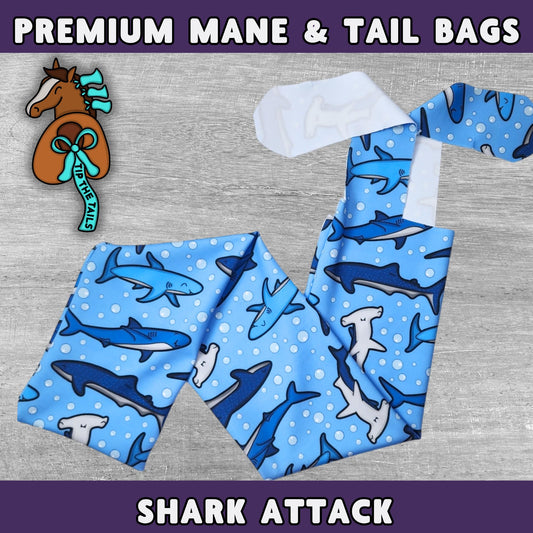 Shark Attack Tail Bag, Vibrant Shark Themed Horse Tailbag for Equestrian Gift, Pony Gear for Mane and Tail Protection, Cute Equine Tack