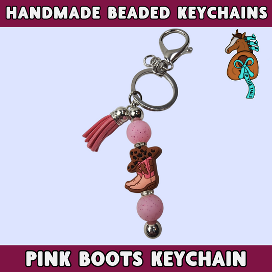 Pink Cowboy Boots Handmade Keychain-Tip The Tails