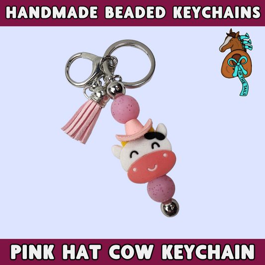 Pink Hat Cow Handmade Keychain-Tip The Tails