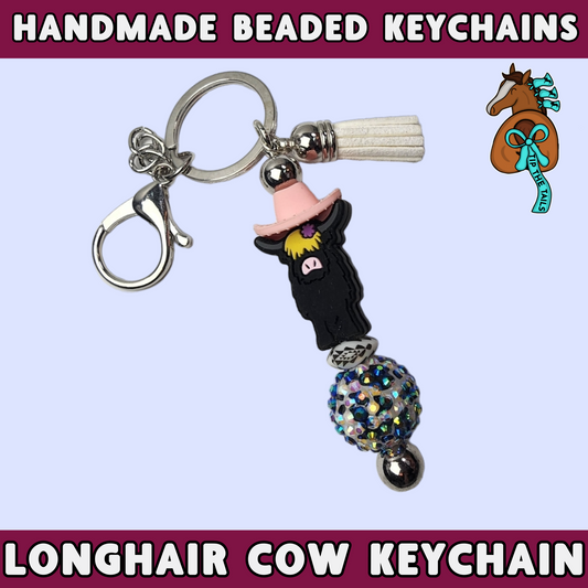 Pink Hat Longhorn Cow Handmade Keychain-Tip The Tails