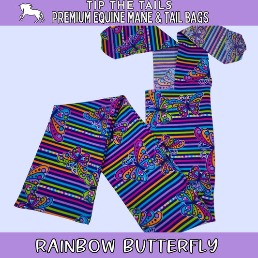 Rainbow Butterfly Stripe Equine Tail Bag-Tip The Tails