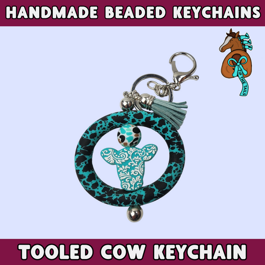 Tooled Cow Ring Handmade Keychain-Tip The Tails