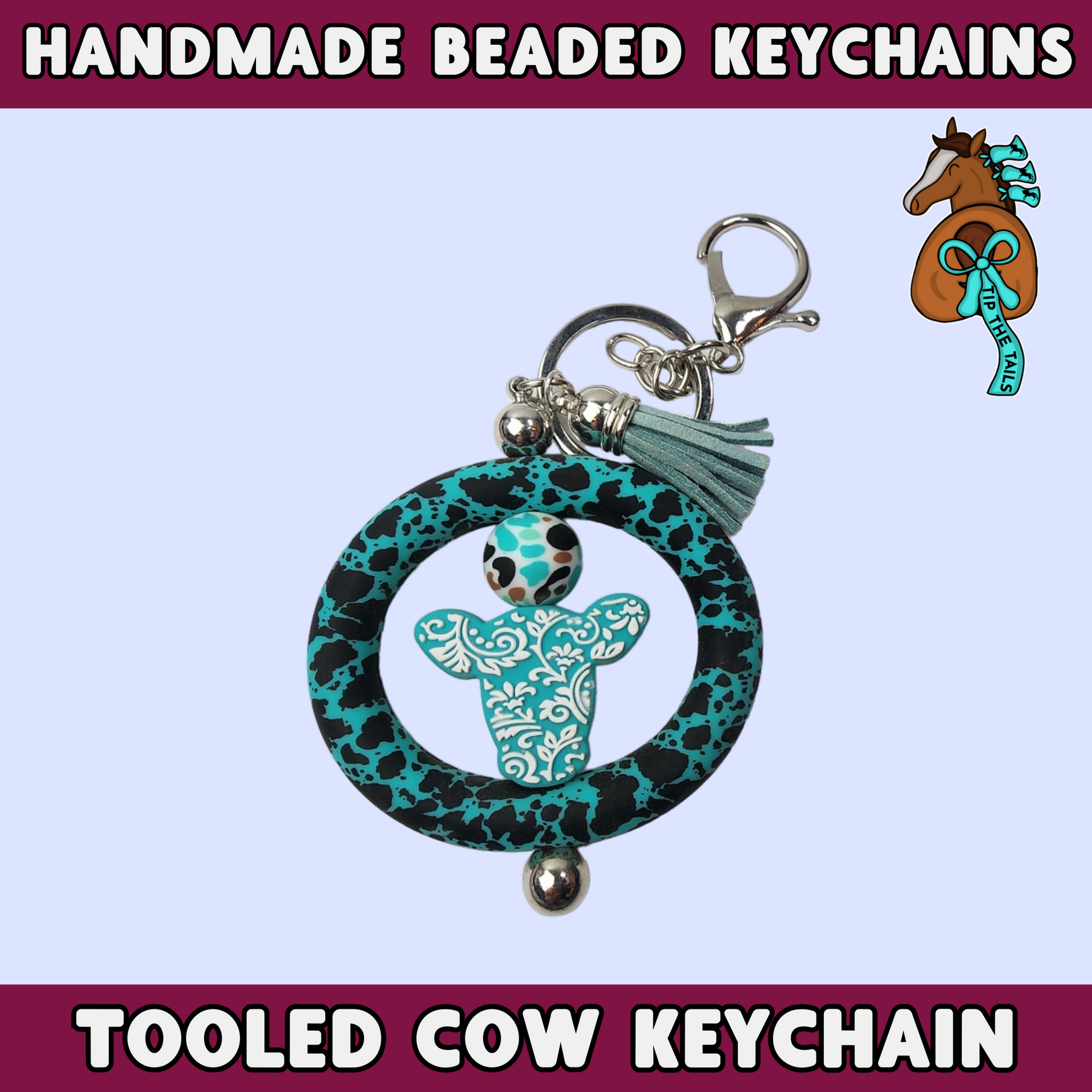 Tooled Cow Ring Handmade Keychain-Tip The Tails